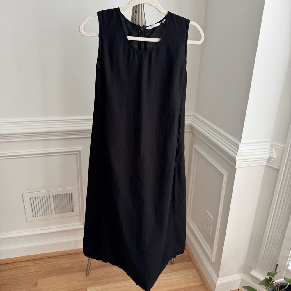 Uniqlo Black Minimalist Sleeveless Linen Blend Midi Dress Size Small